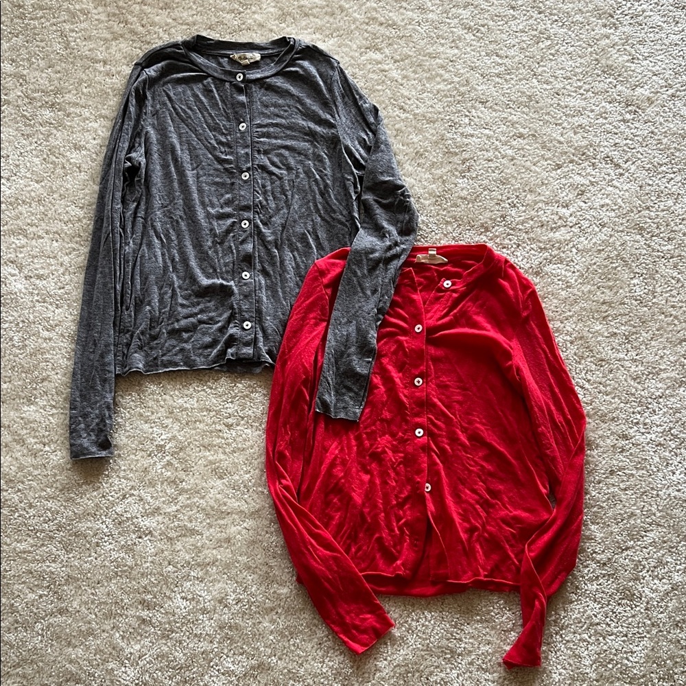 Madewell Tissue Cardigan Set - Gray and Red
